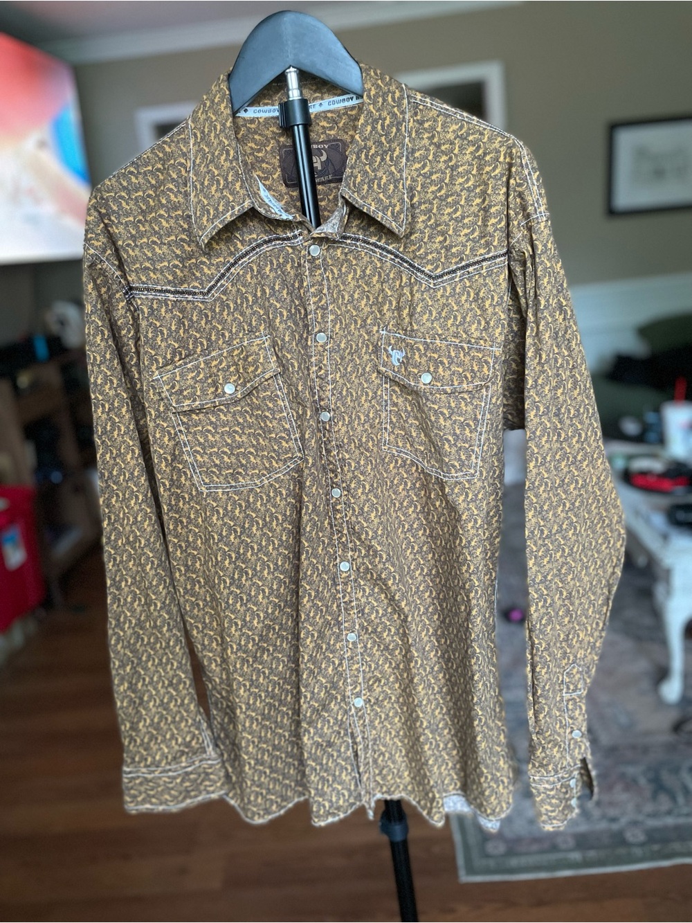 Cowboy Hardware Men’s XL Brown Western Pearl Snap-Button Shirt